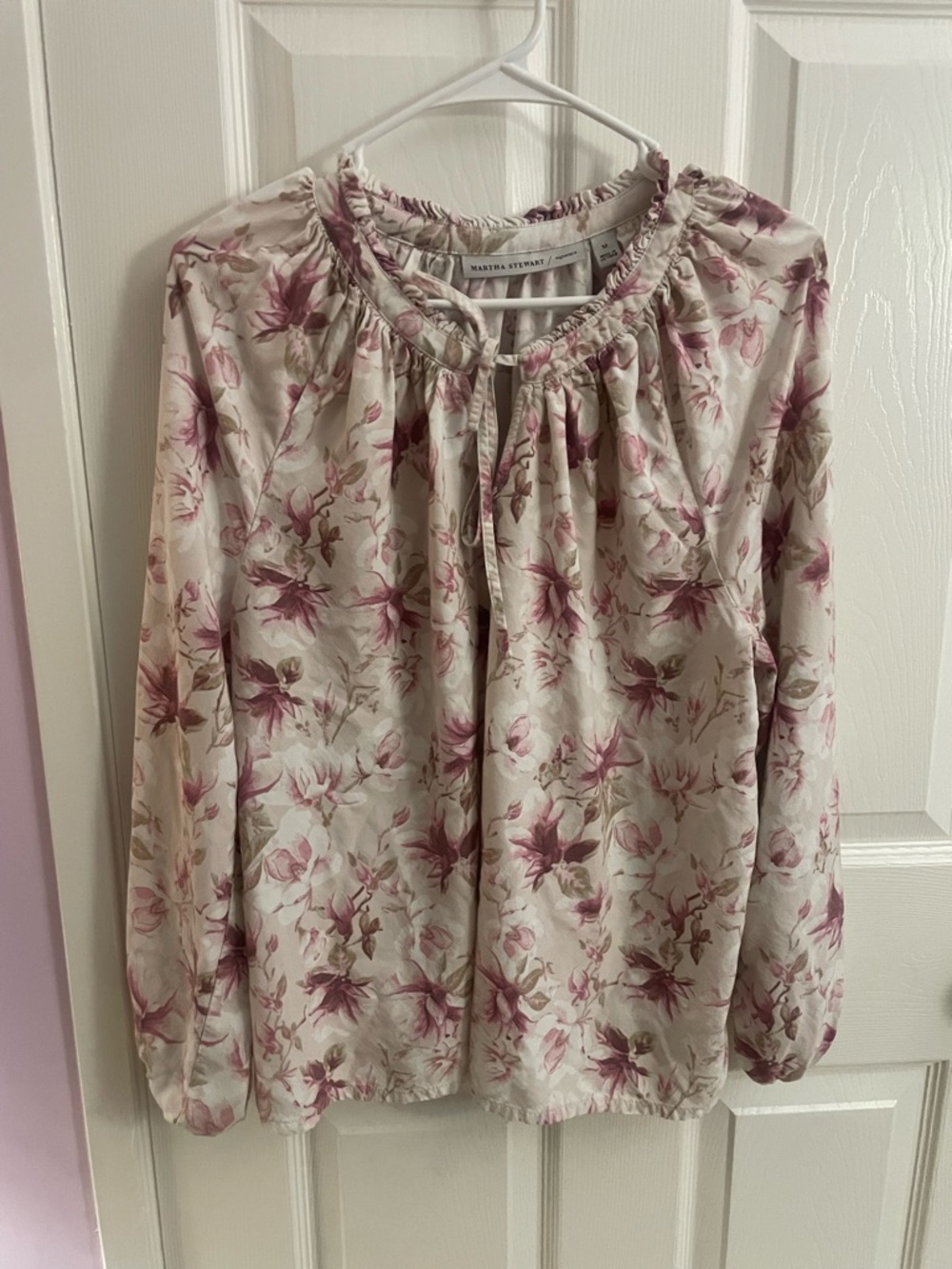 Martha Stewart Cream Blouse with Pink Floral Print